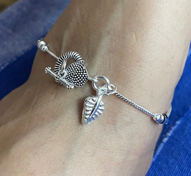 VIBRANT VEILS Oxidised Silver Designer Anklet with Intricate Charm