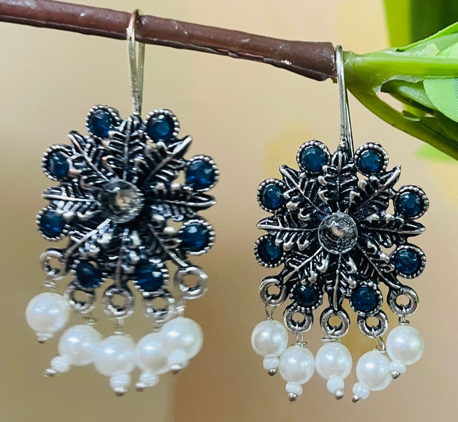 Vibrant Veils Flower Design Tribal Stone Earring