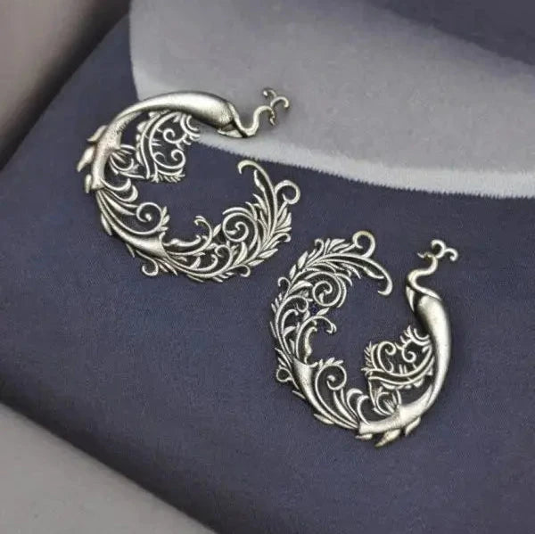 Best Floral Art Peacock Earrings | Silver Replica Peacock - VibrantVeils Inc