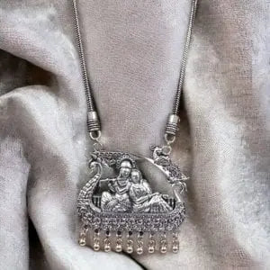 Unique Oxidized Lord Radha Krishna Pendant - VibrantVeils Inc