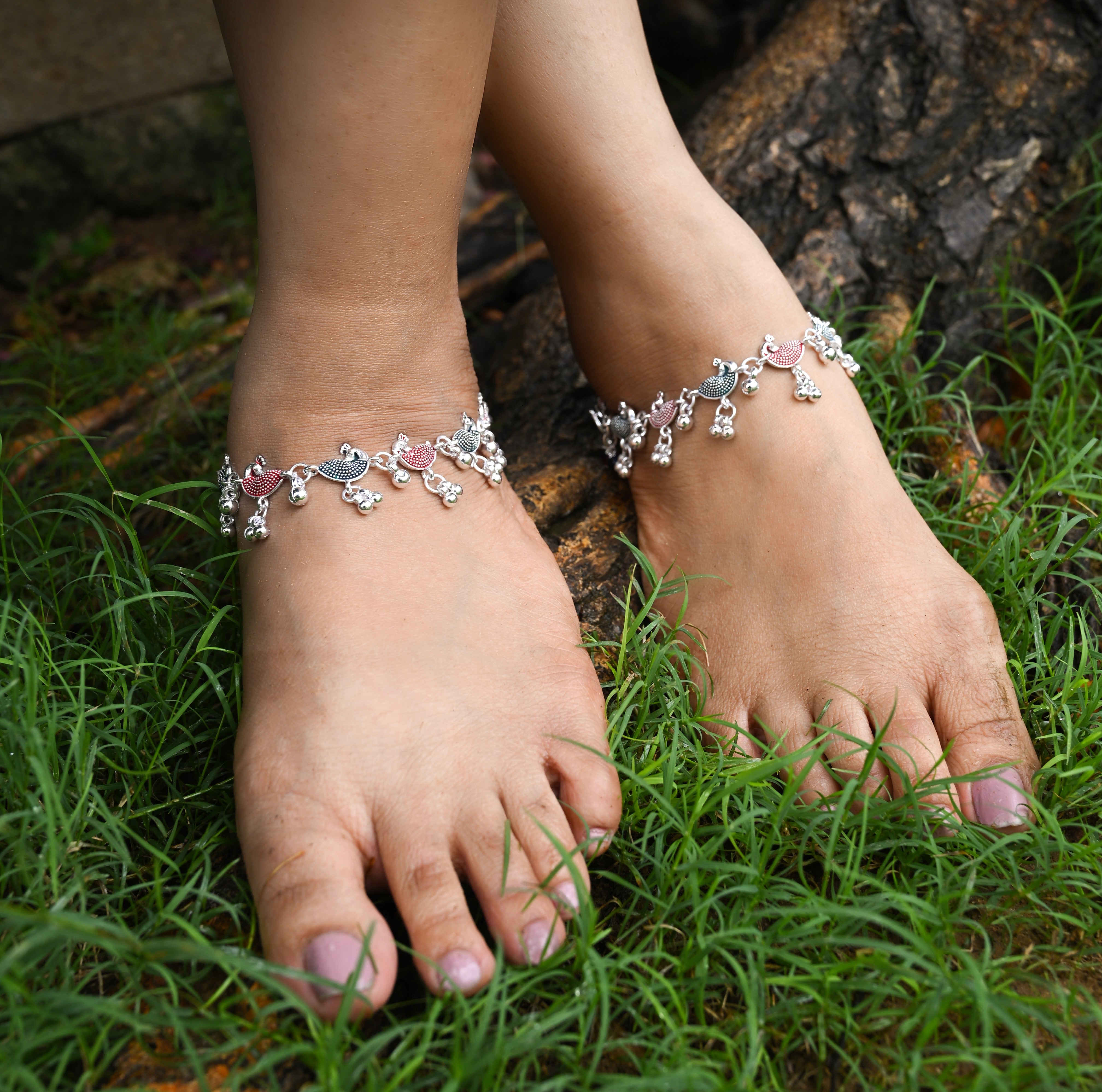 Vibrant Veils Dainty Artisan Nature's Muse Peacock Charm Anklet