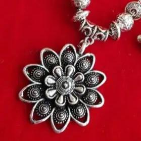 Oxidised Rose Chain Necklace With Jhumka Earrings - VibrantVeils Inc