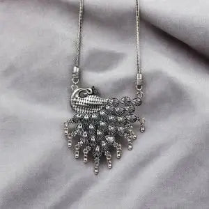 Affordable Oxidized Chain Pendant Of Peacock Design - VibrantVeils Inc