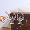 Vibrant Veils Hand Crafted Circled with Elephant Silver Replica Earing With Pearls