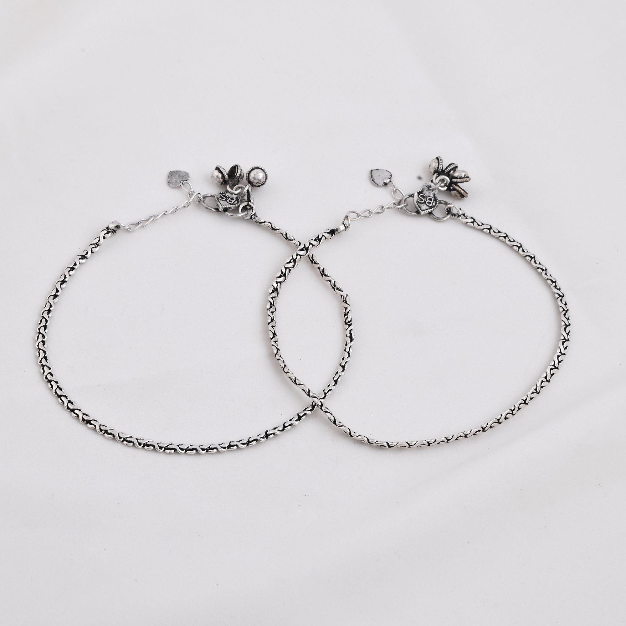 Vibrant Veils Silver Replica Oxidised Anklets with Sophesticated Old Design