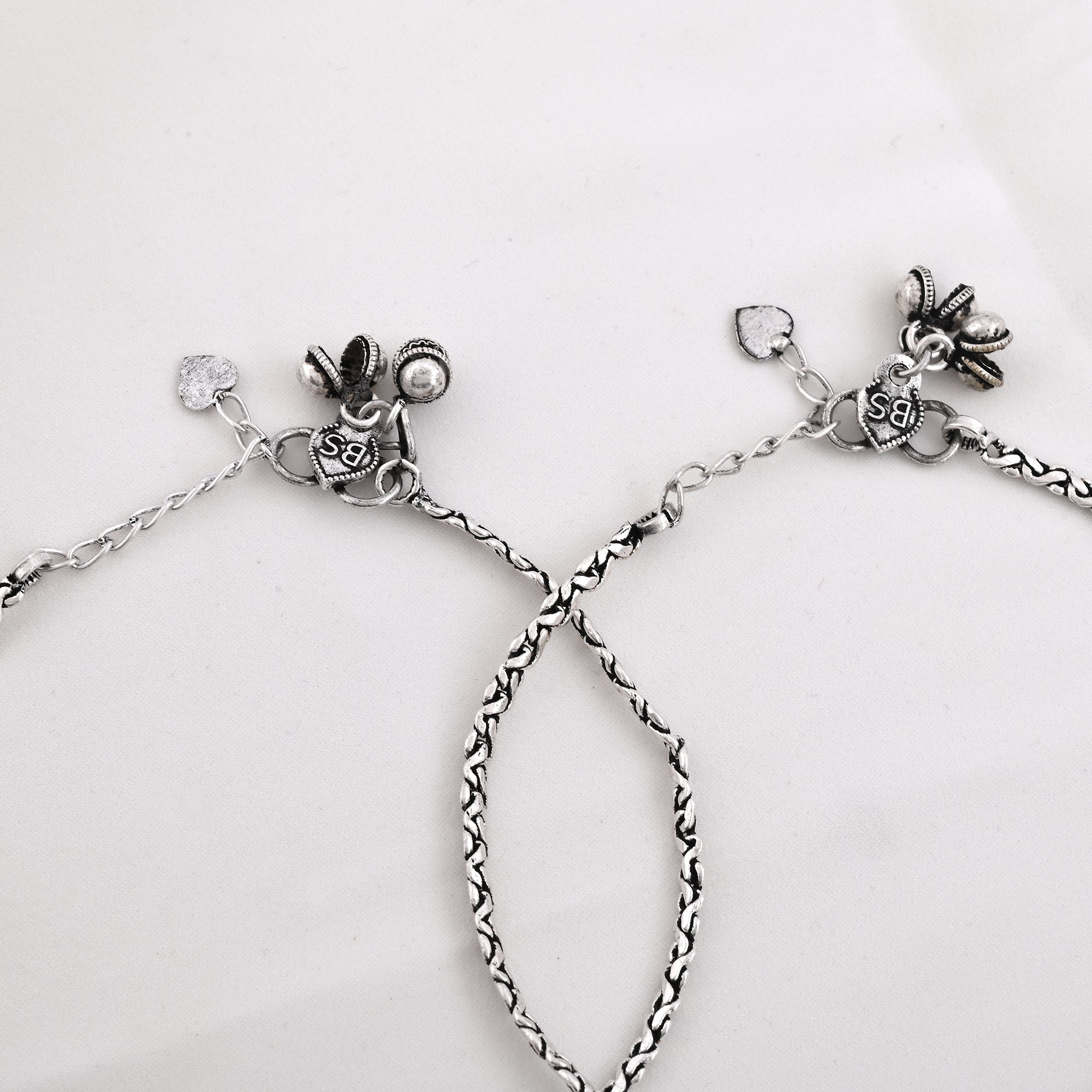 Vibrant Veils Silver Replica Oxidised Anklets with Sophesticated Old Design