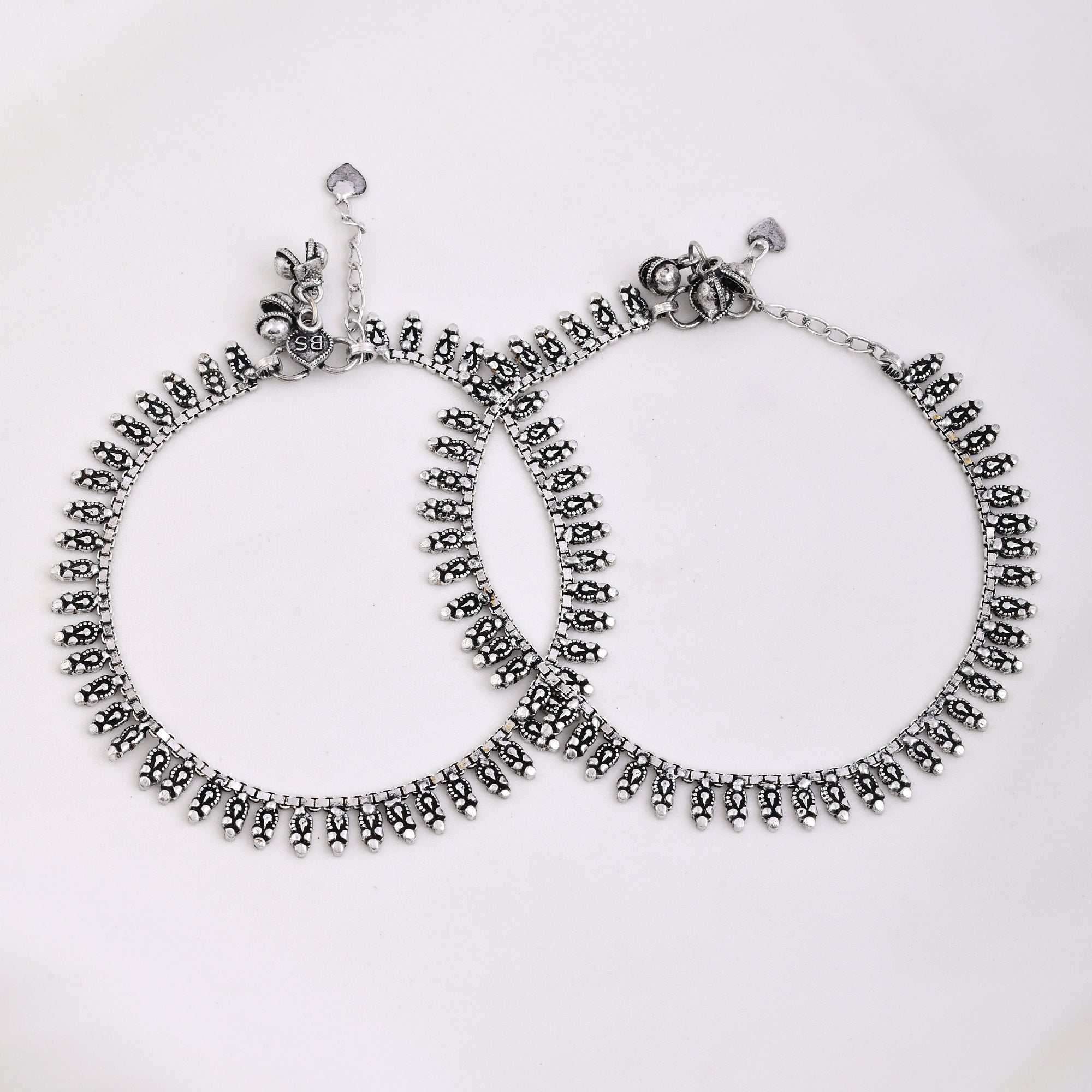 Vibrant Veils Silver Replica Oxidised Antique Anklets