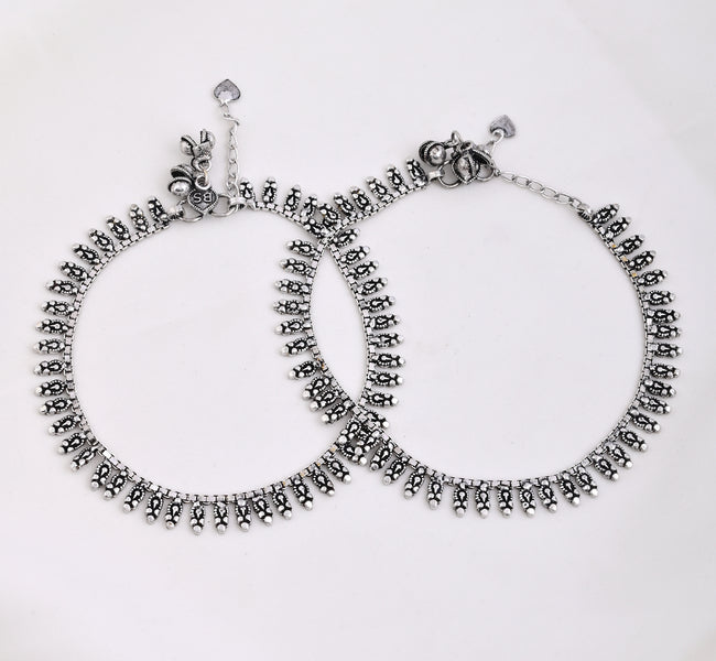 Vibrant Veils Silver Replica Oxidised Antique Anklets