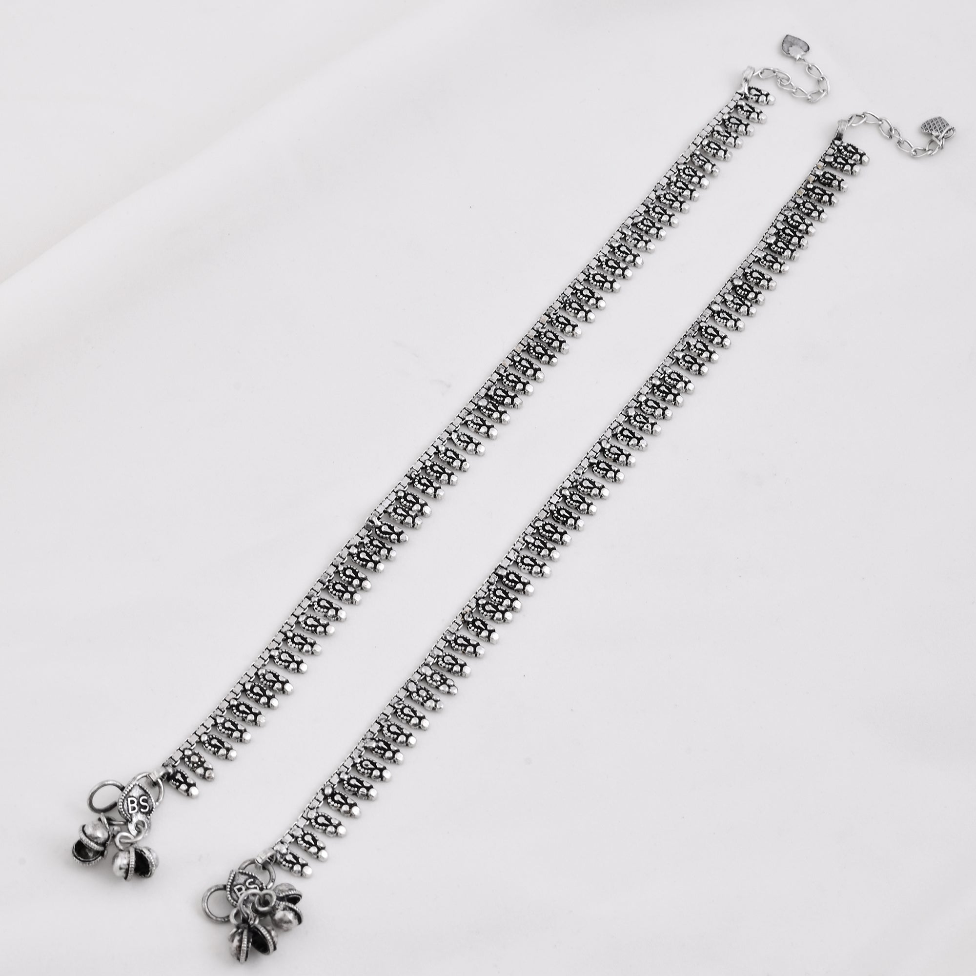 Vibrant Veils Silver Replica Oxidised Antique Anklets