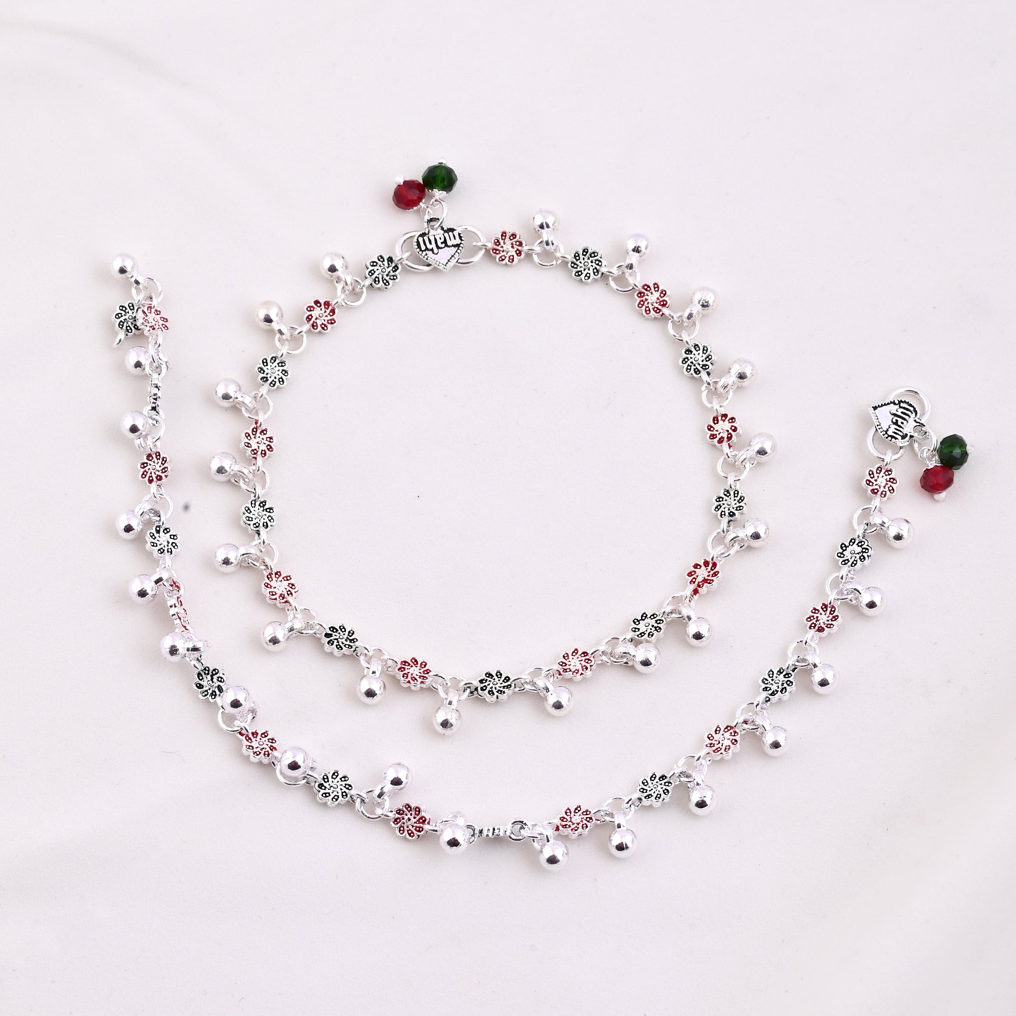 Vibrant Veils Silver Replica Flower Design Anklet