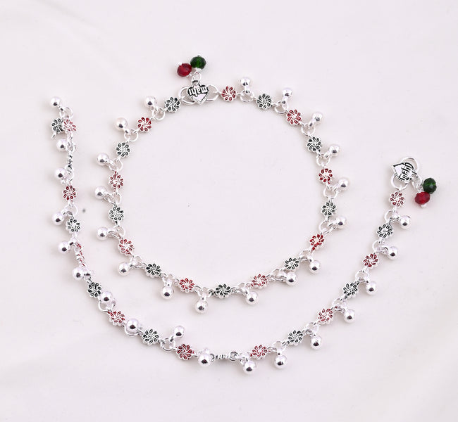 Vibrant Veils Silver Replica Flower Design Anklet