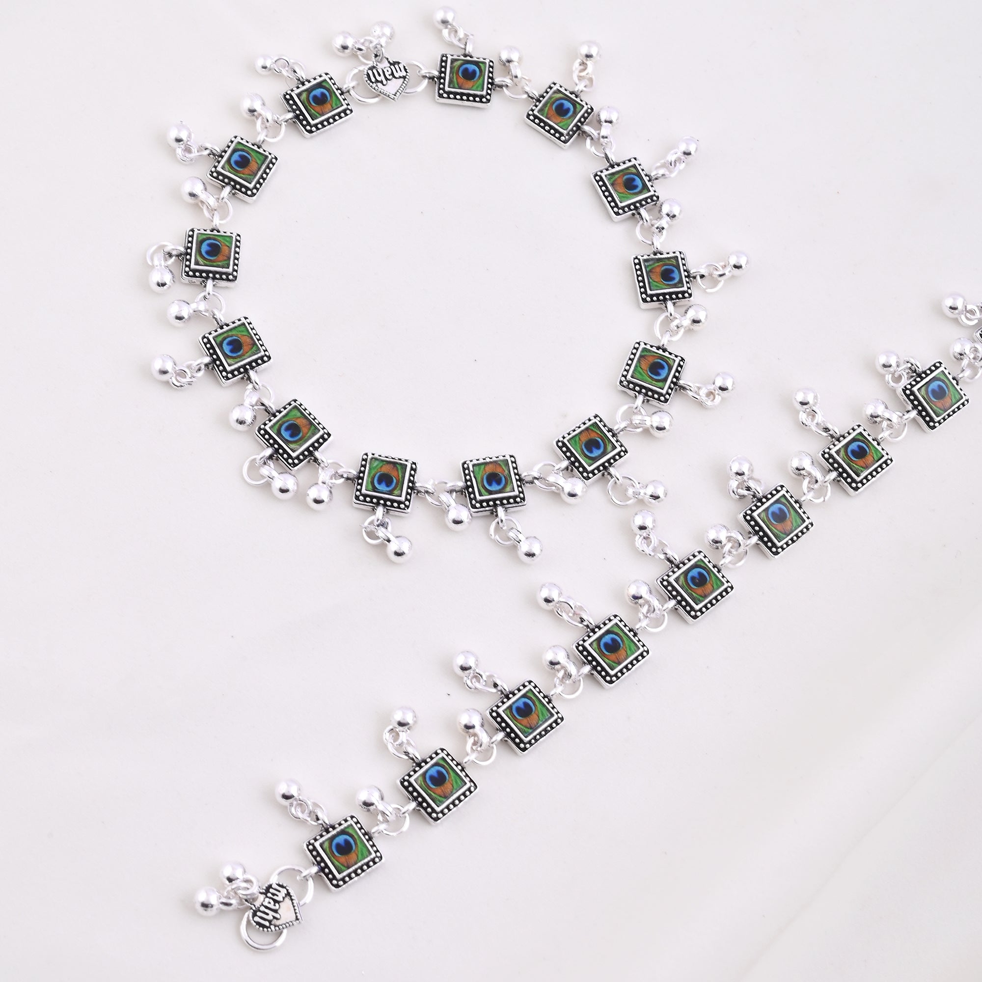 Vibrant Veils Silver Replica Oxidised Hand Painted Anklet