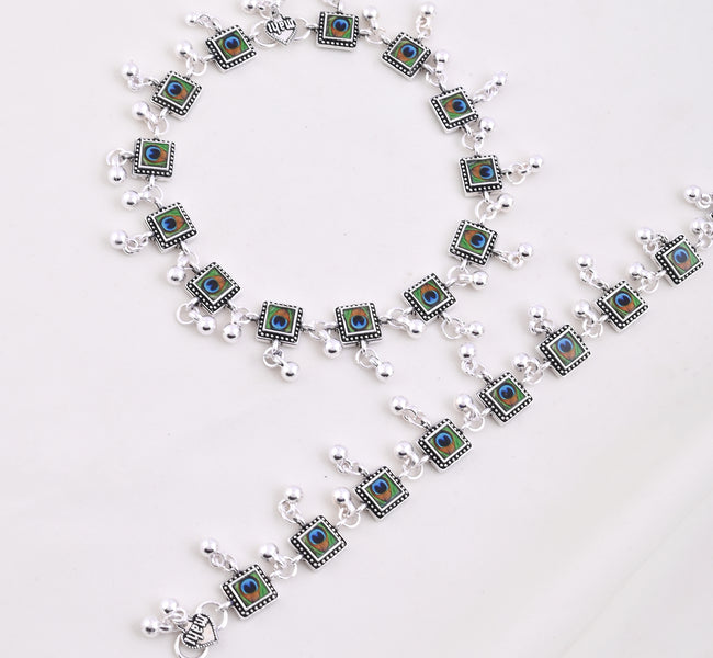 Vibrant Veils Silver Replica Oxidised Hand Painted Anklet