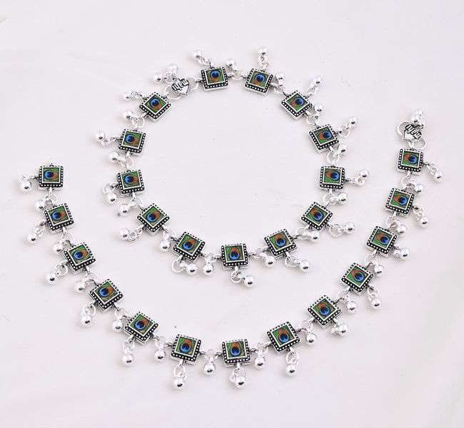 Vibrant Veils Silver Replica Oxidised Hand Painted Anklet