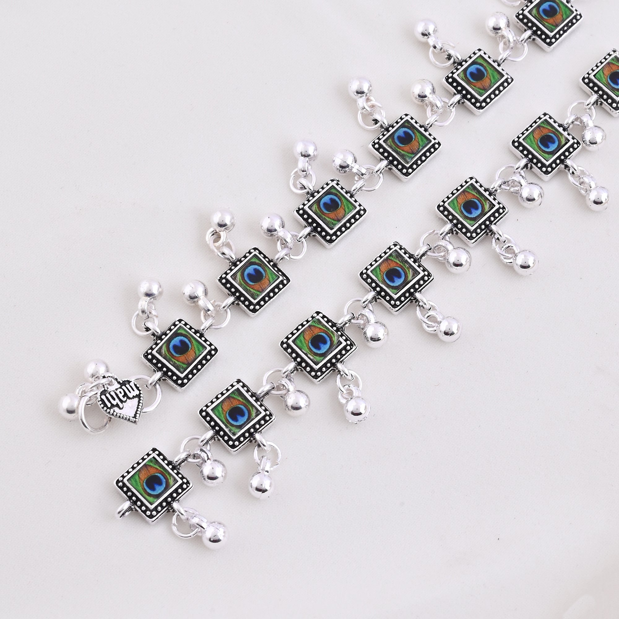 Vibrant Veils Silver Replica Oxidised Hand Painted Anklet