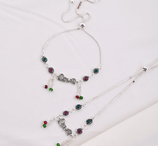 Vibrant Veils Silver Replica Love Design Anklet