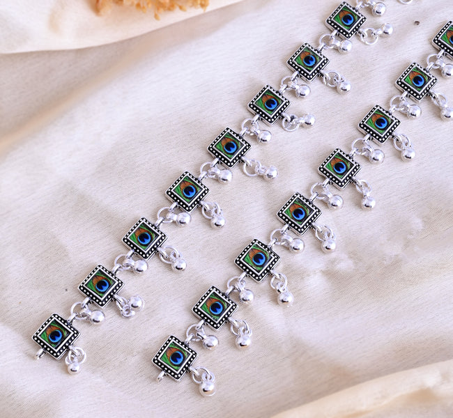 Vibrant Veils Silver Replica Oxidised Hand Painted Anklet
