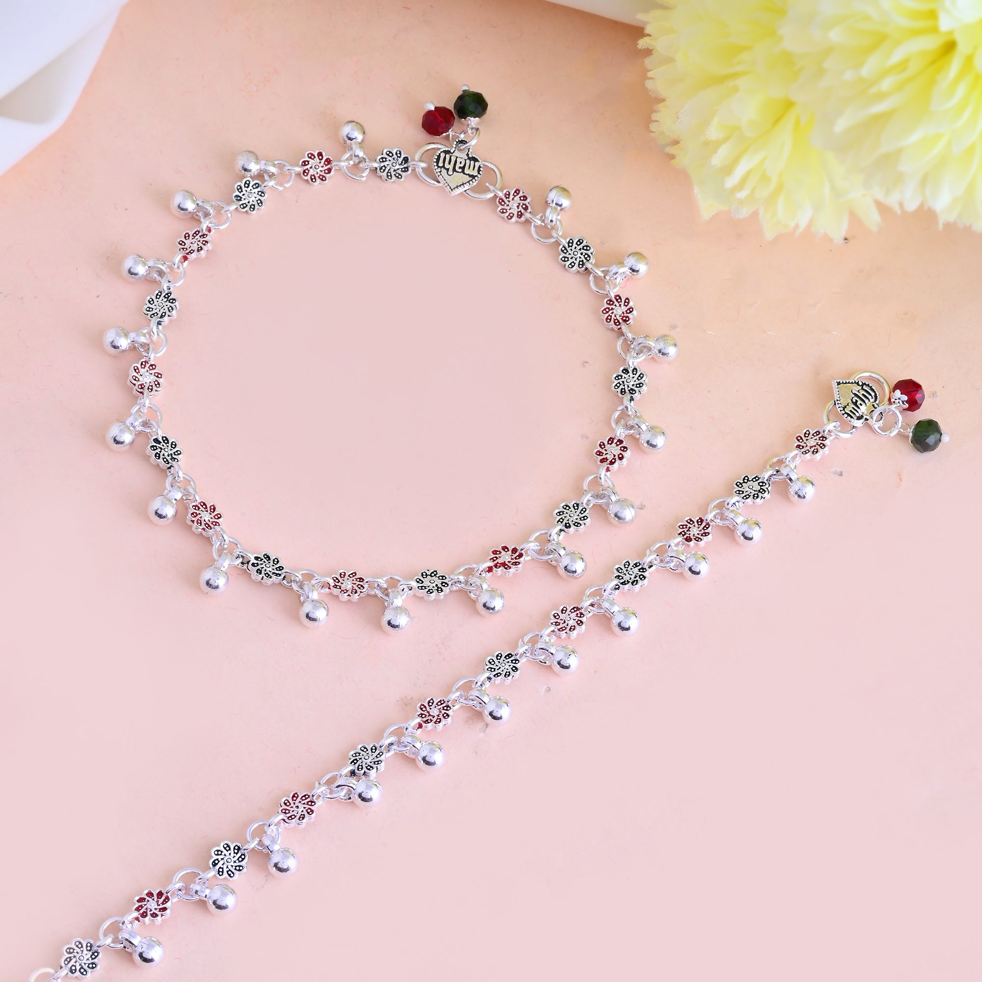 Vibrant Veils Silver Replica Flower Design Anklet