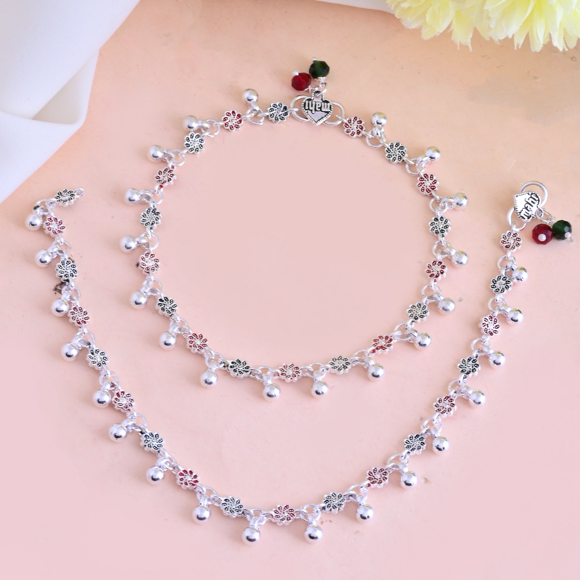 Vibrant Veils Silver Replica Flower Design Anklet