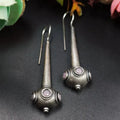 Vibrant Veils Antique Silver Replica Oxidised Drop Design Tribal Handcrafted Hook Earrings