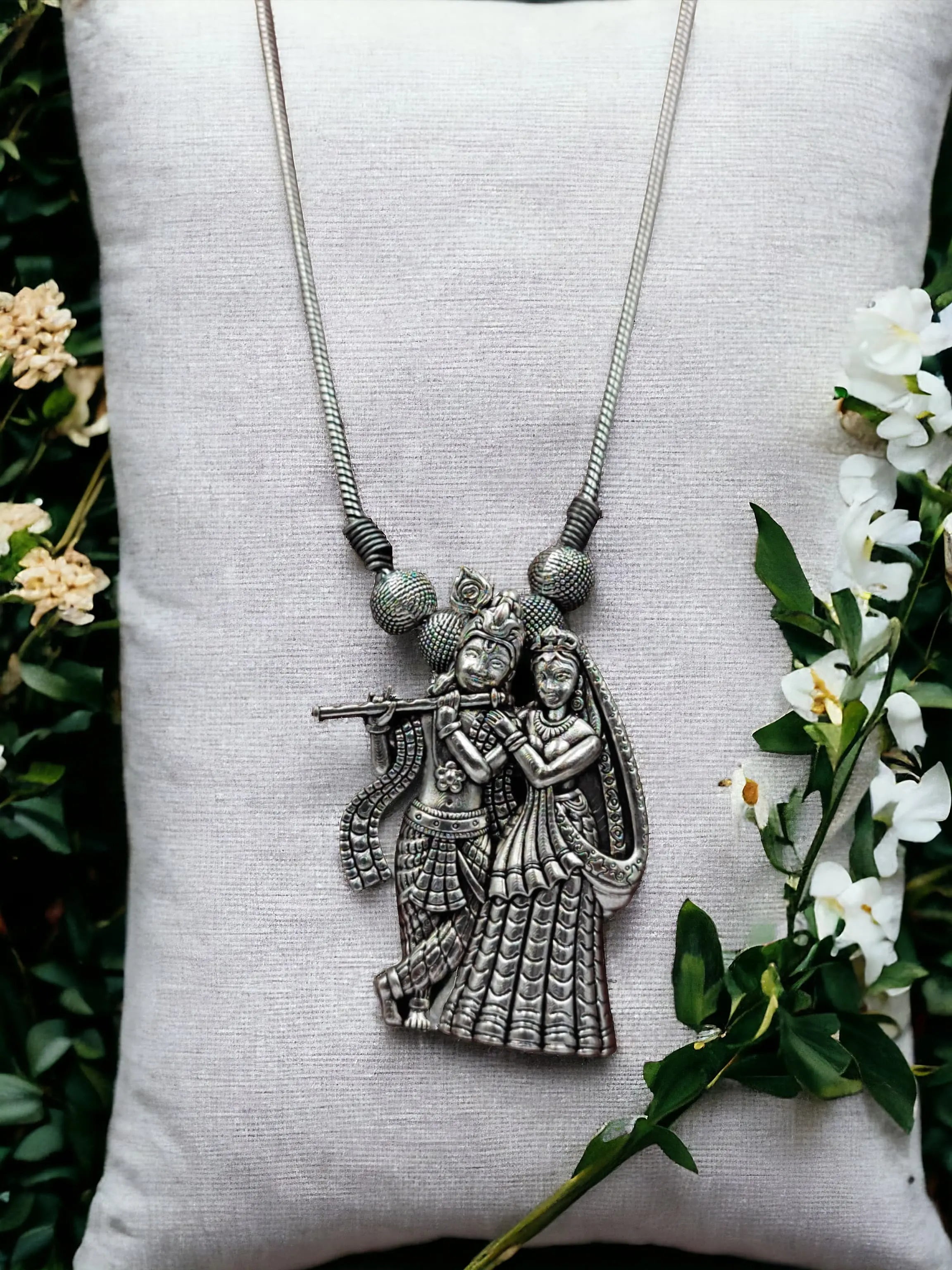 Oxidised Radha Krishna Chain Necklace Vibrant Veils Inc