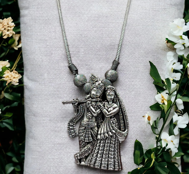 Oxidised Radha Krishna Chain Necklace Vibrant Veils Inc