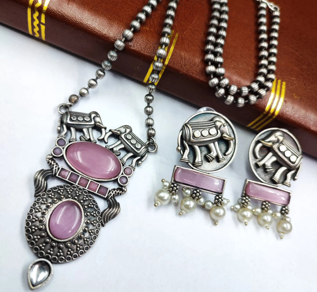 Elephant Chain Pendant Set with Monalisa Stone – Unique Handcrafted Jewelry Vibrant Veils Inc