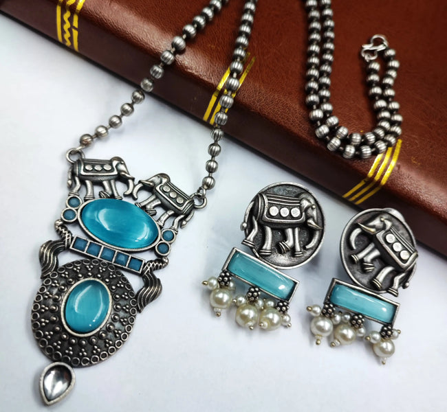 Elephant Chain Pendant Set with Monalisa Stone – Unique Handcrafted Jewelry Vibrant Veils Inc