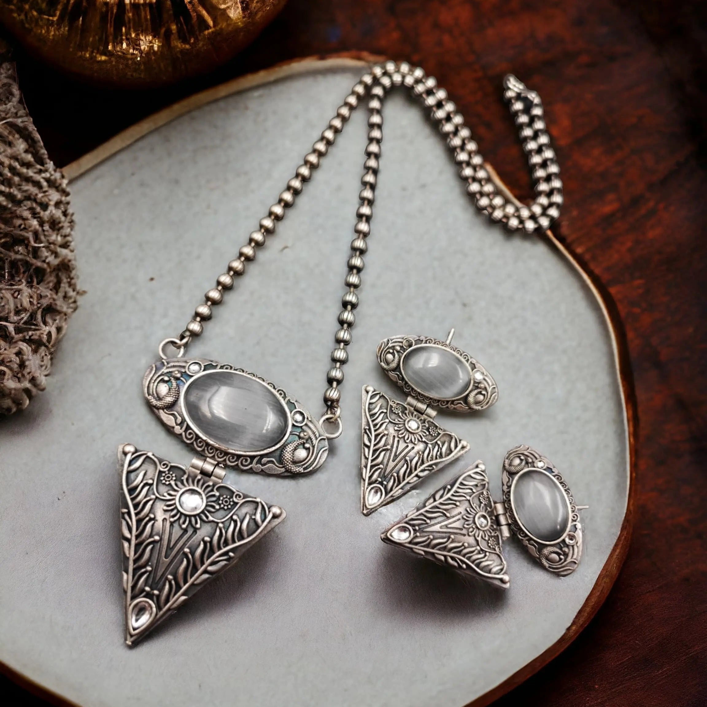 Antique Silver Triangle Necklace - Vibrant Veils Inc