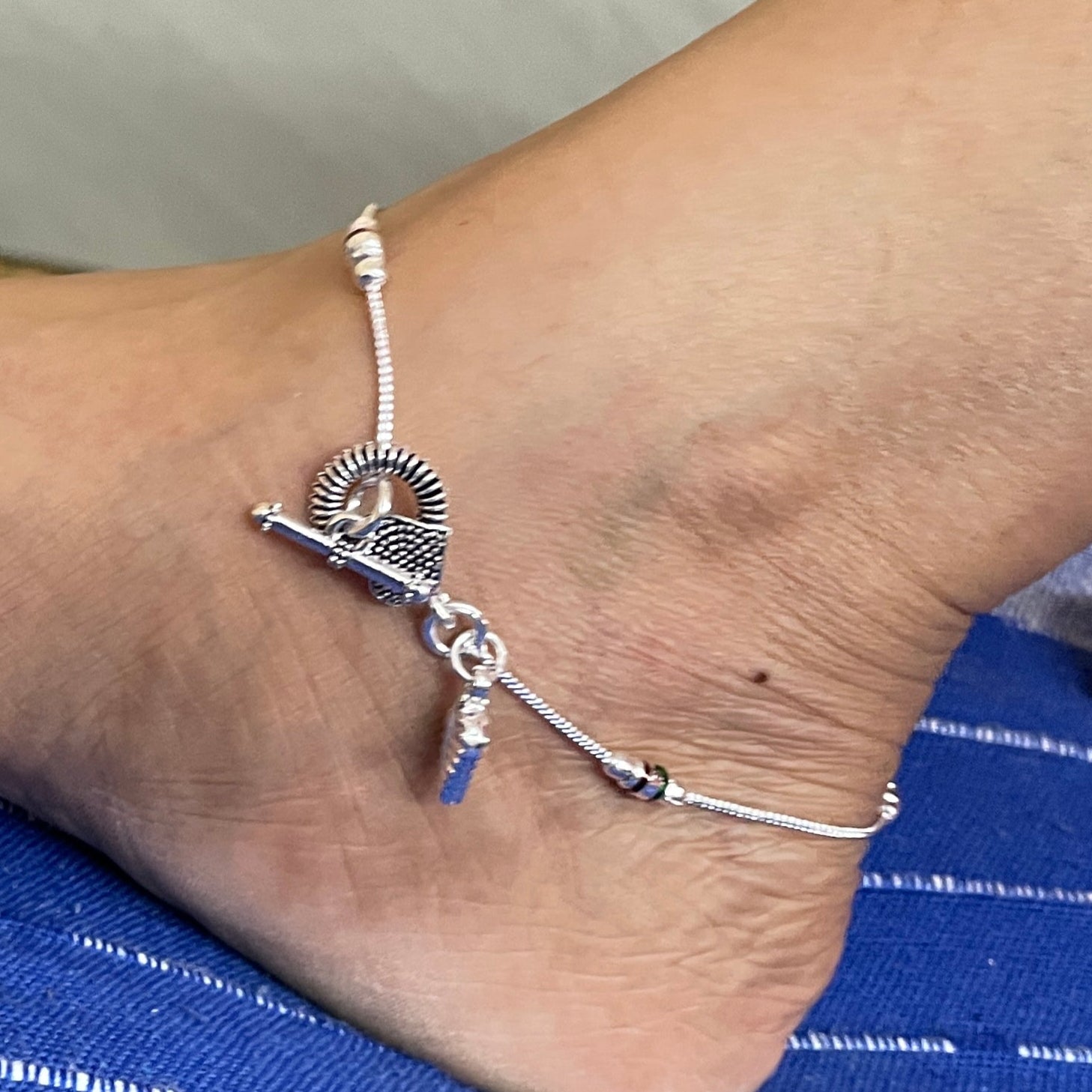 VIBRANT VEILS Oxidised Silver Designer Anklet with Intricate Charm
