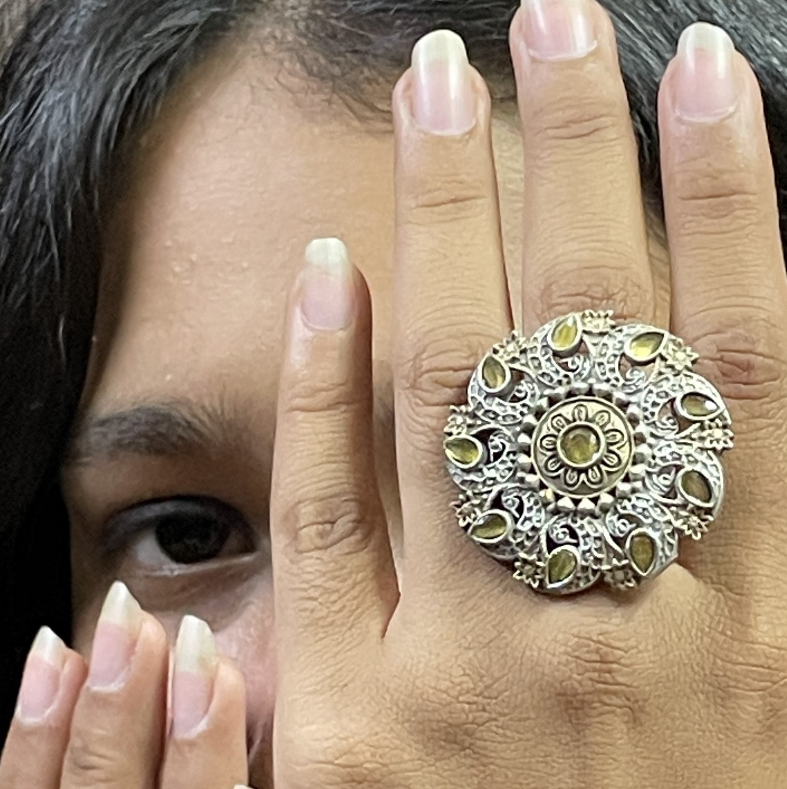 Vibrant Veils's Hand Crafted Silver Replica Round Ring