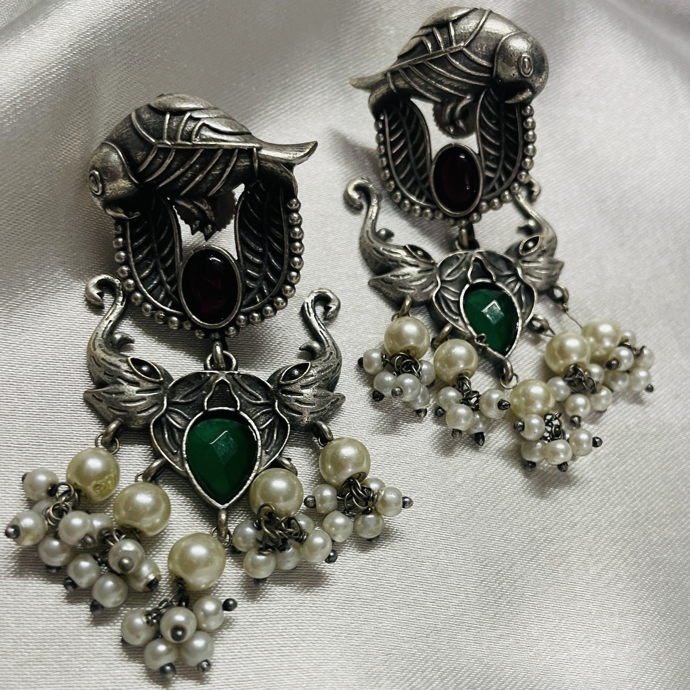 Vibrant Veils Parrot and Elephant Design Jhumka Earing