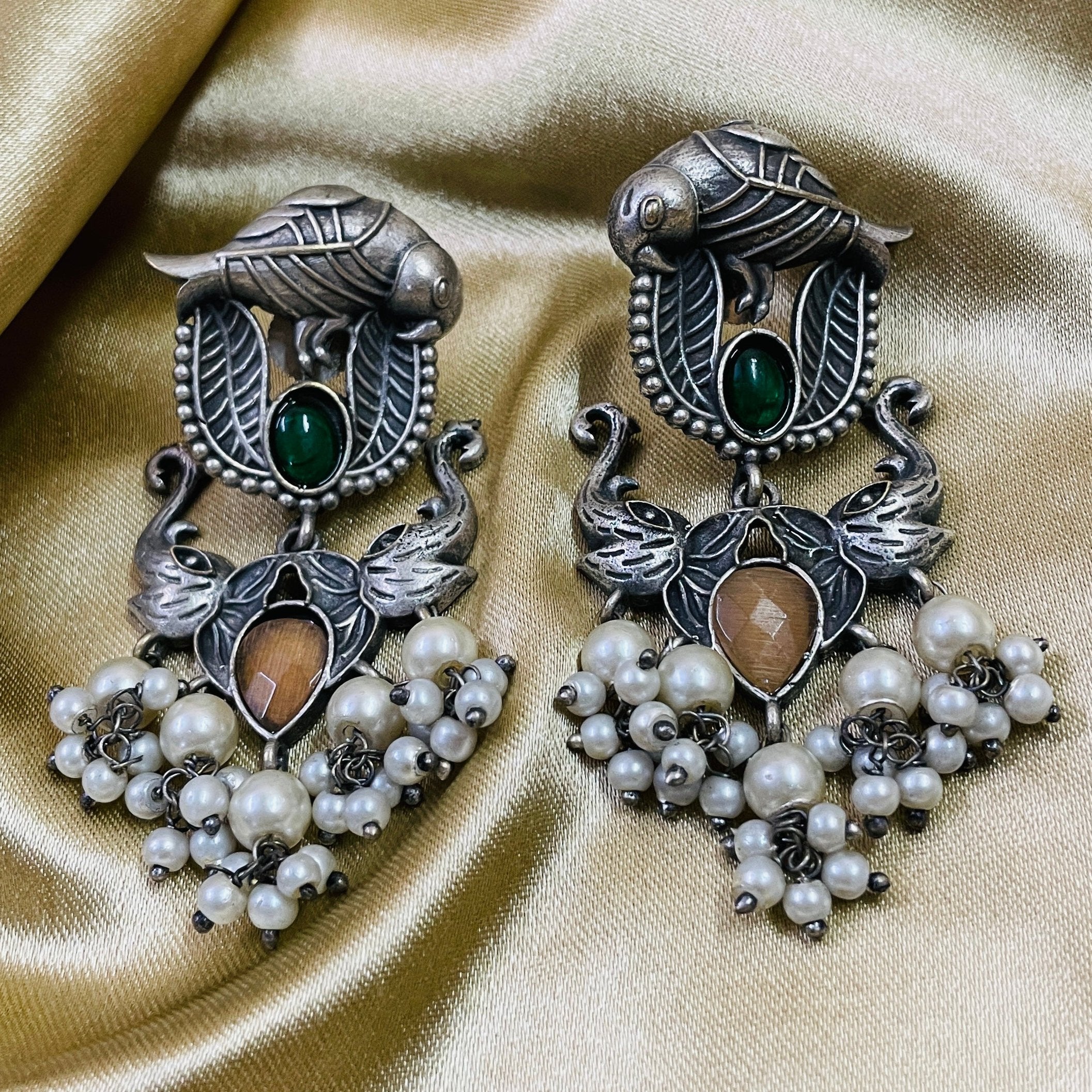 Vibrant Veils Parrot and Elephant Design Jhumka Earing