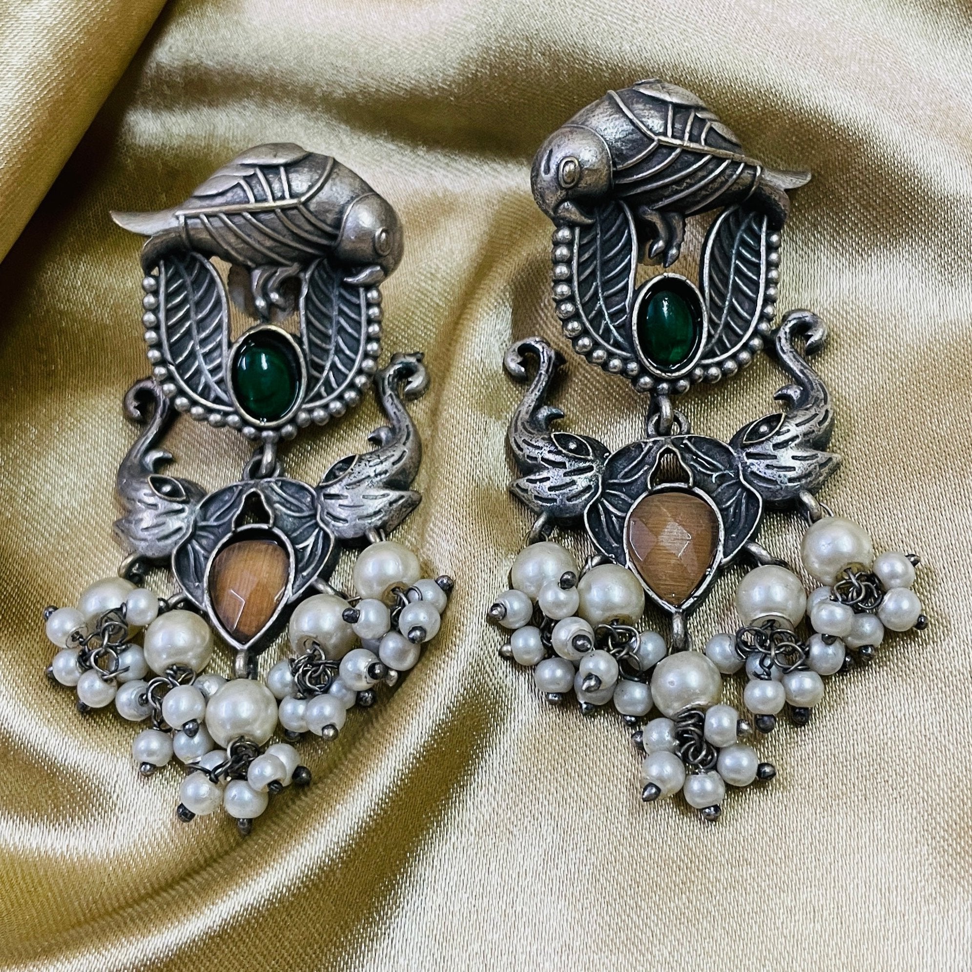 Vibrant Veils Parrot and Elephant Design Jhumka Earing