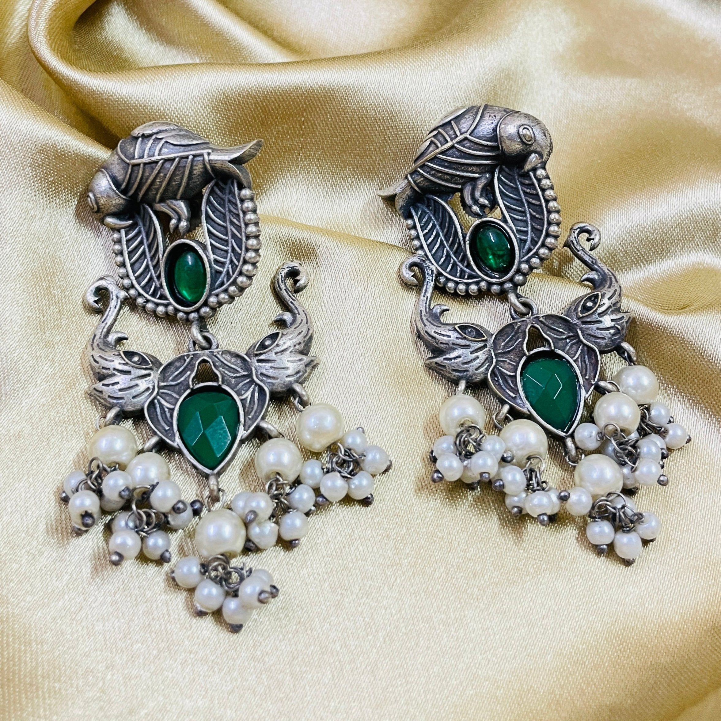 Vibrant Veils Parrot and Elephant Design Jhumka Earing