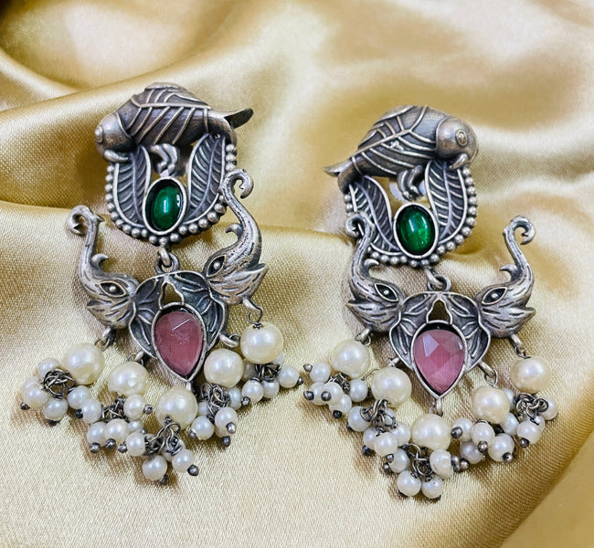 Vibrant Veils Parrot and Elephant Design Jhumka Earing