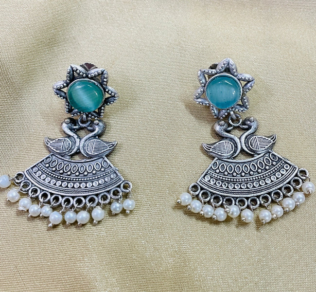 Vibrant Veils Oxidised Duck with Pearl work Earing