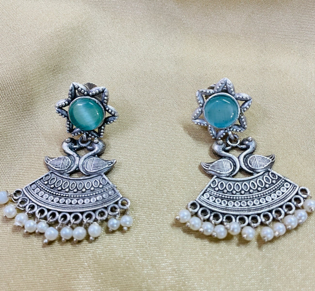 Vibrant Veils Oxidised Duck with Pearl work Earing