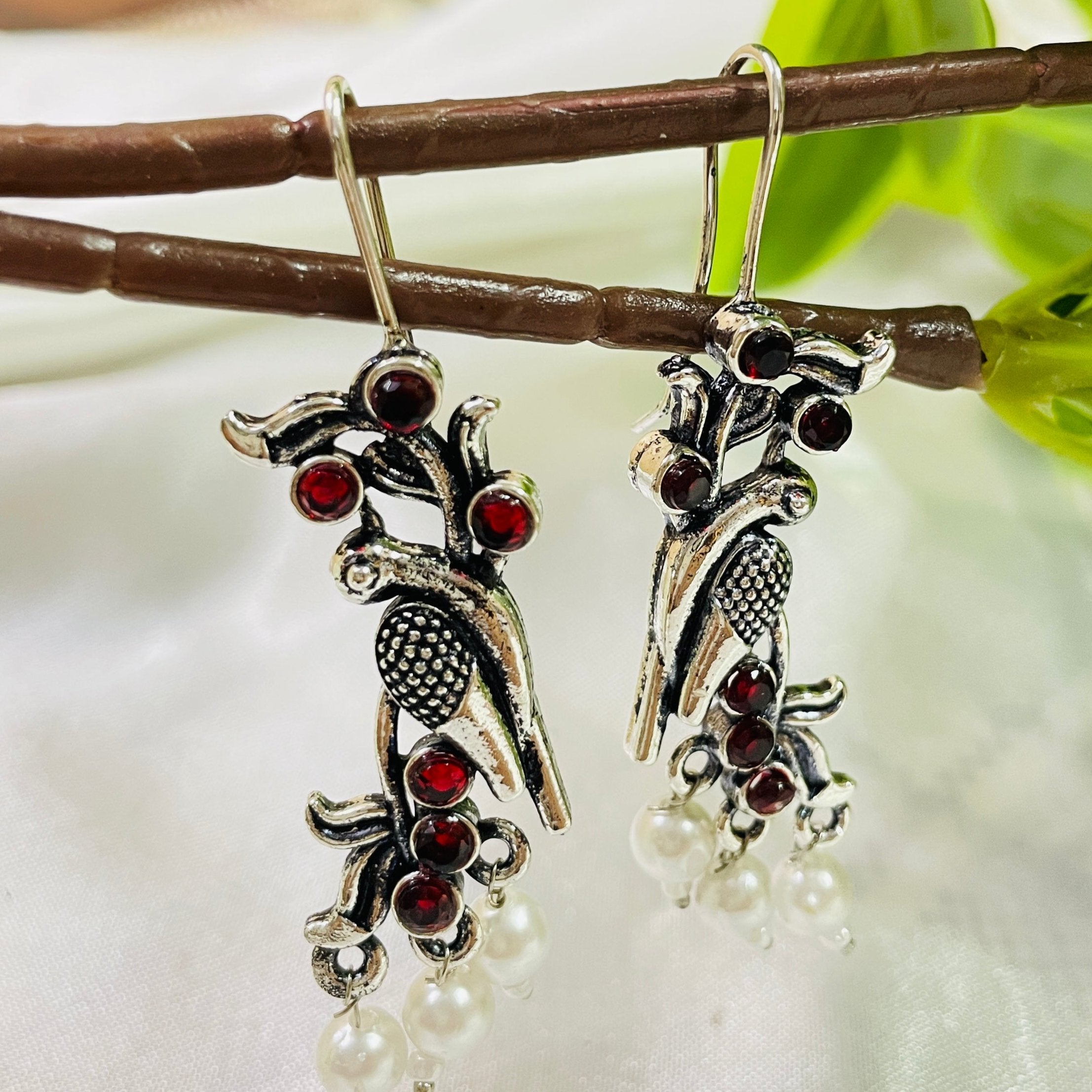 Vibrant Veils Bird Inspired Tribal Monalisa Stone Jhumki Earing