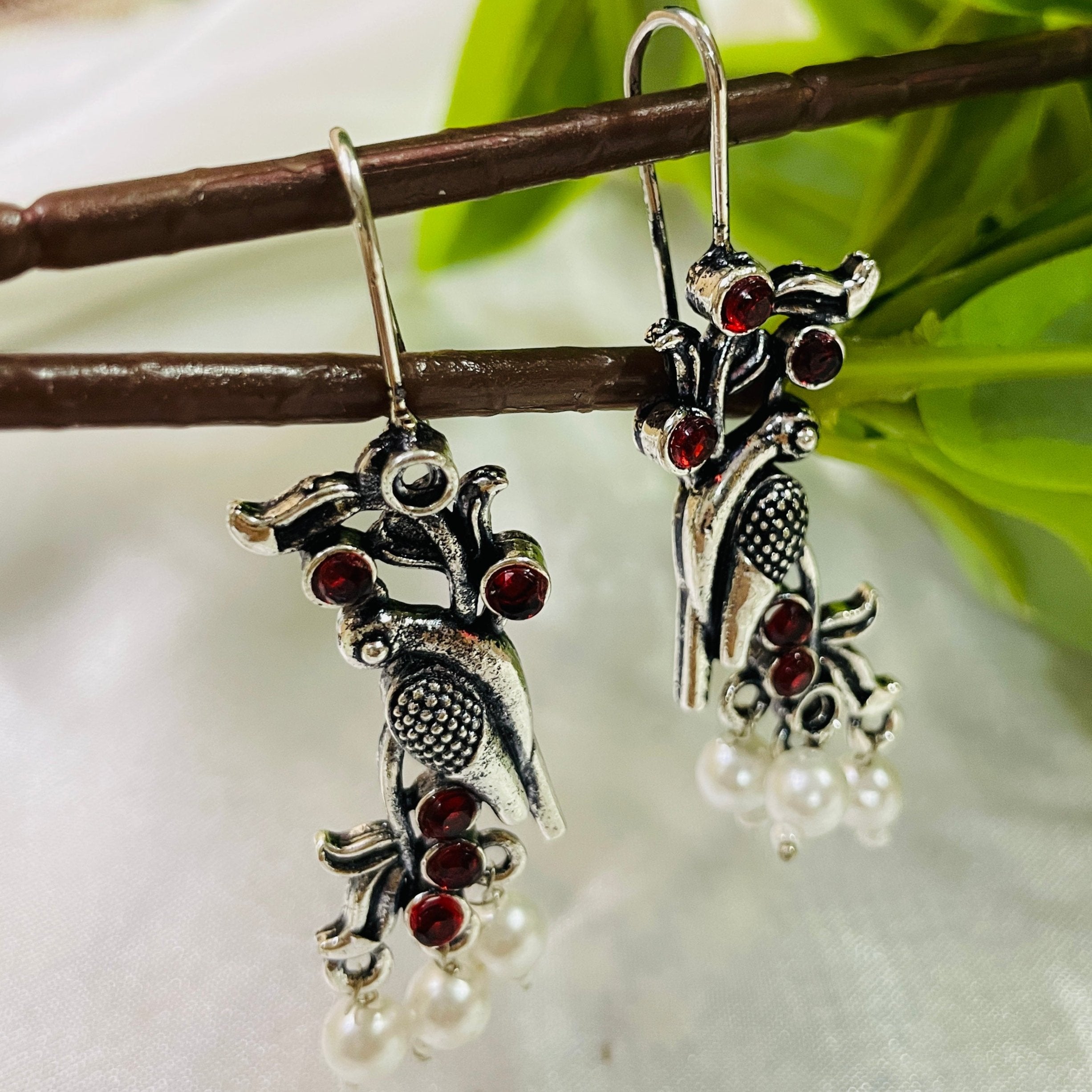 Vibrant Veils Bird Inspired Tribal Monalisa Stone Jhumki Earing