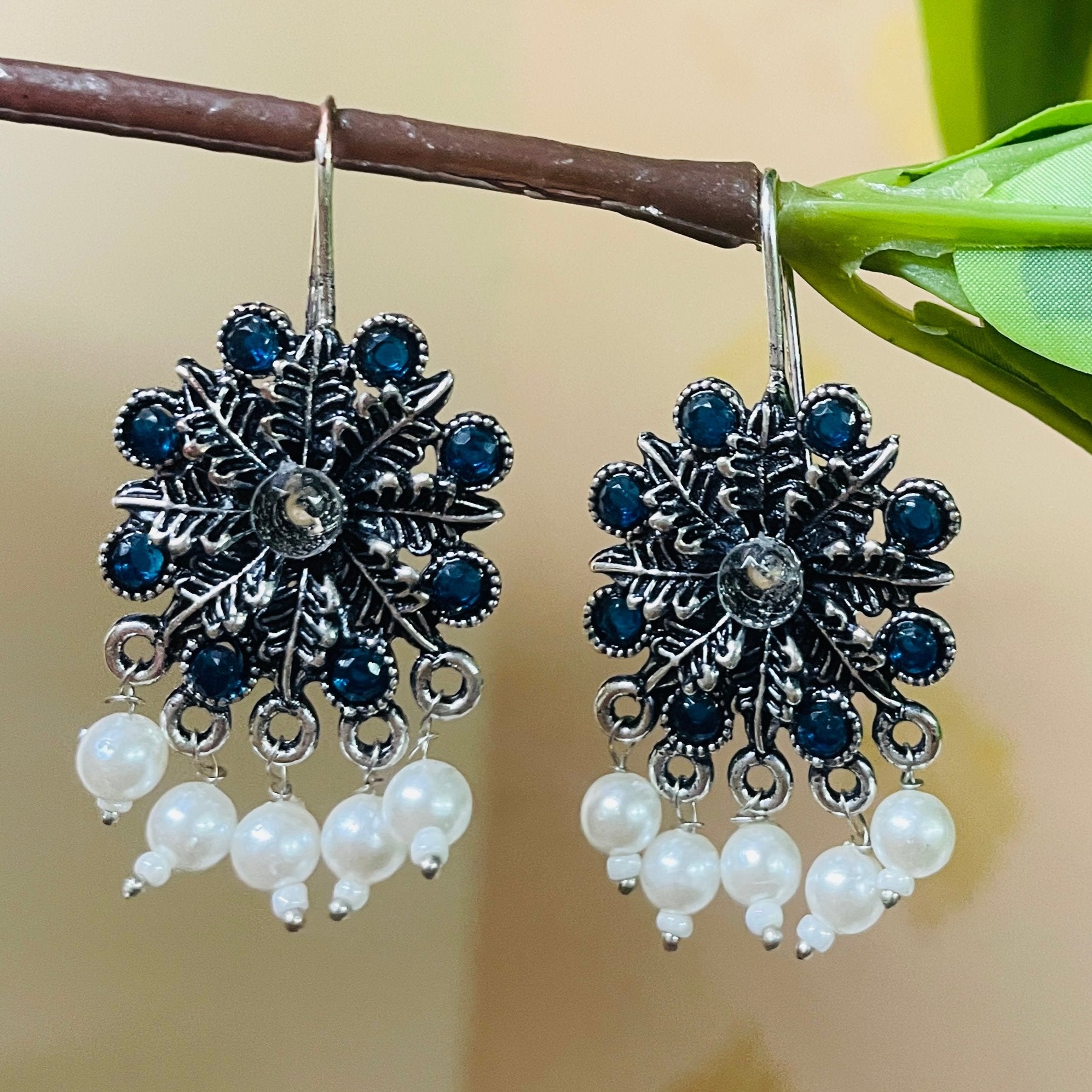 Vibrant Veils Flower Design Tribal Stone Earring