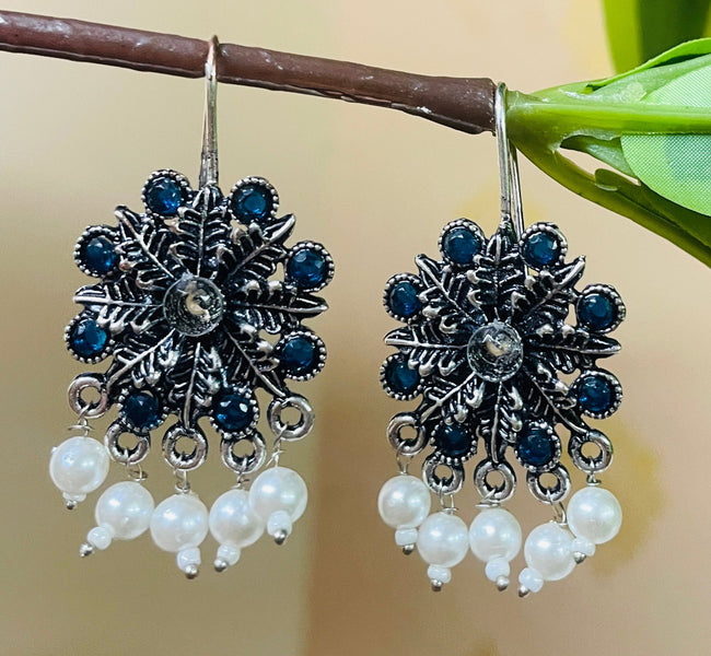 Vibrant Veils Flower Design Tribal Stone Earring