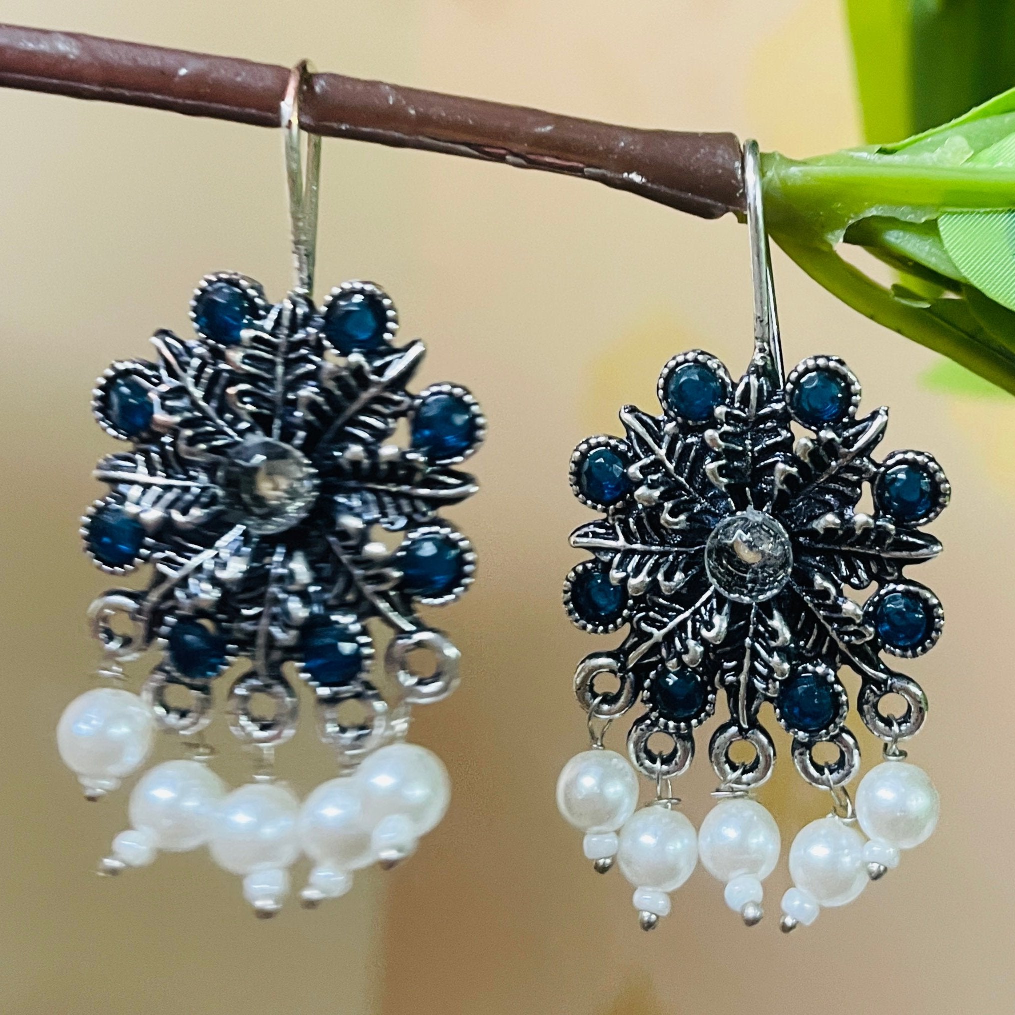 Vibrant Veils Flower Design Tribal Stone Earring