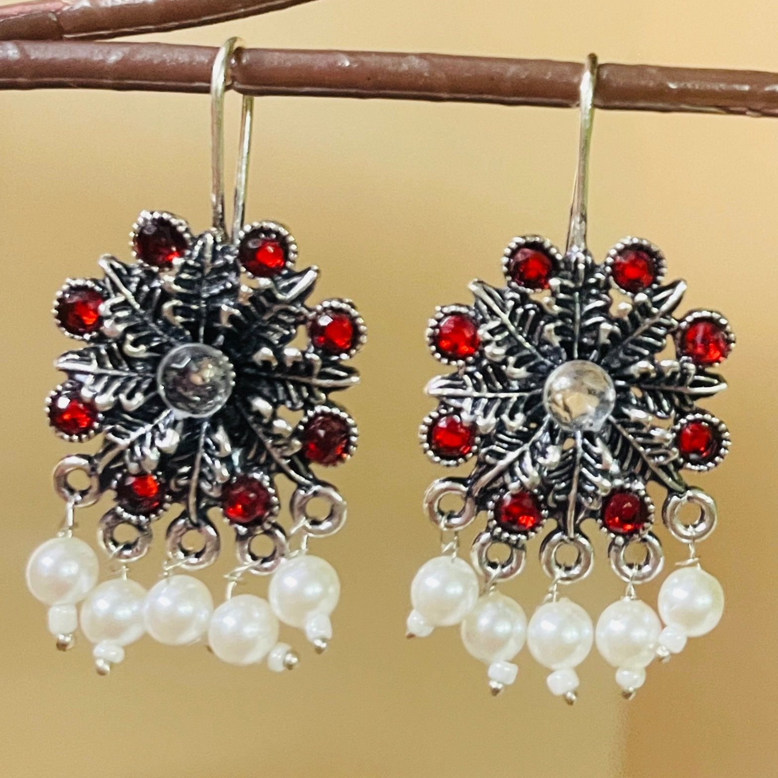 Vibrant Veils Flower Design Tribal Stone Earring