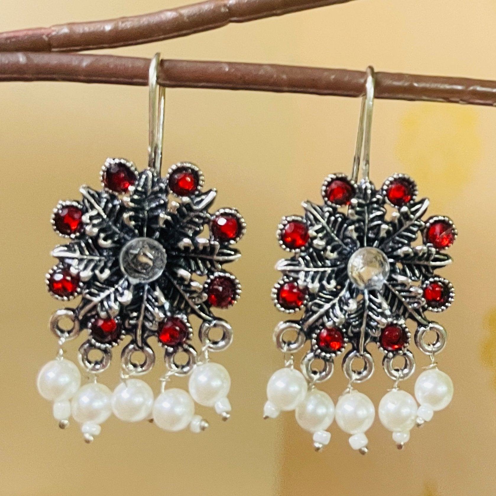 Vibrant Veils Flower Design Tribal Stone Earring