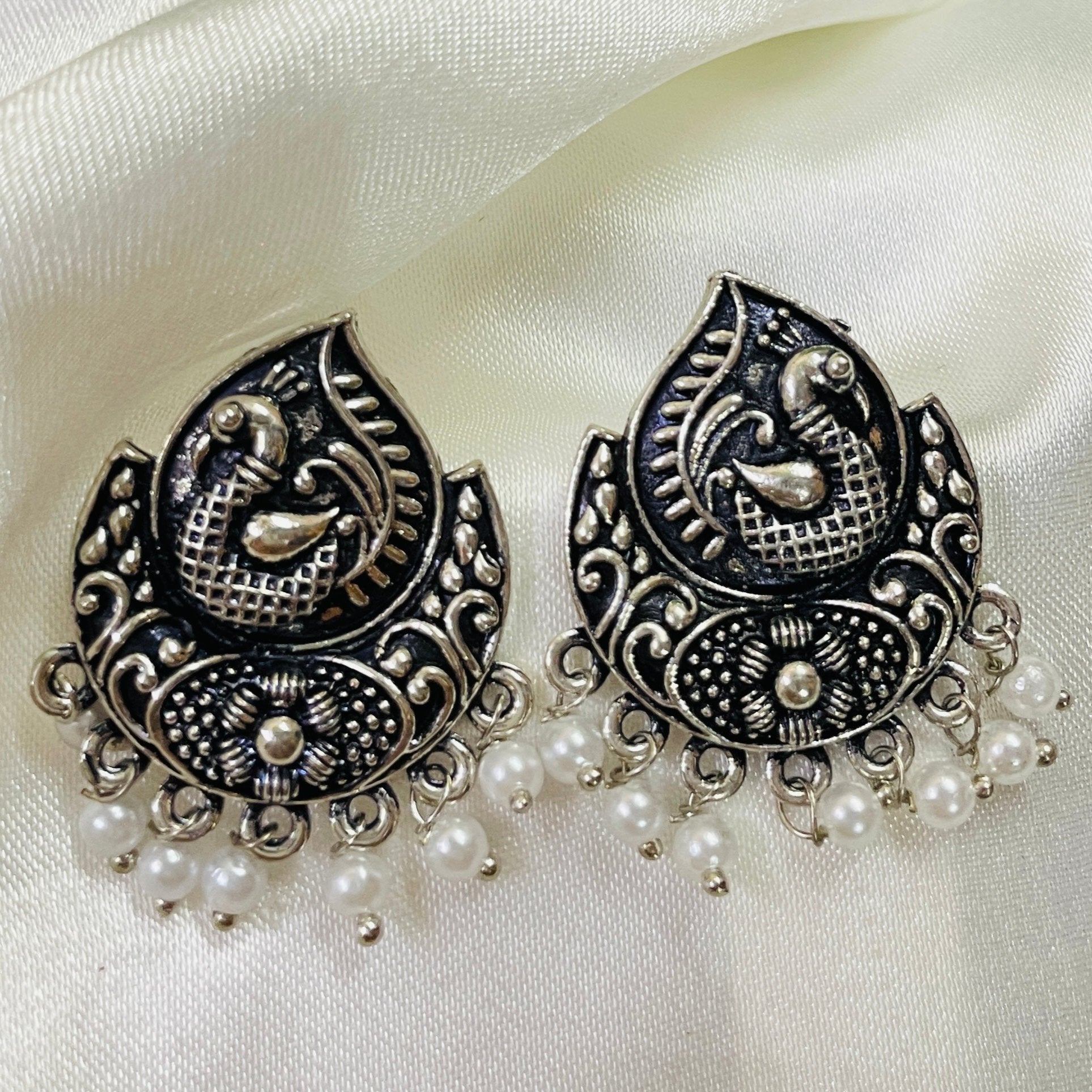 Vibrant Veils Peacock Design Jhumkas