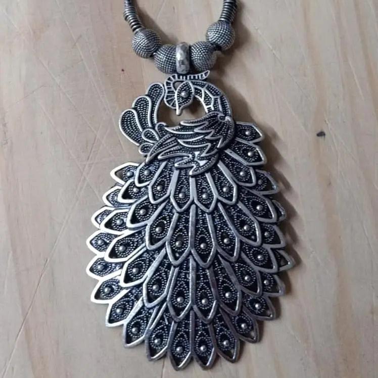 Silver Plated Peacock Necklace - VibrantVeils Inc