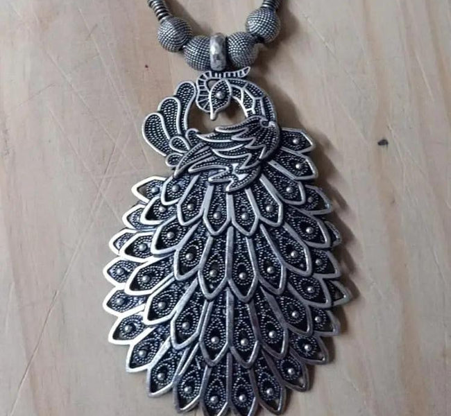 Silver Plated Peacock Necklace - VibrantVeils Inc