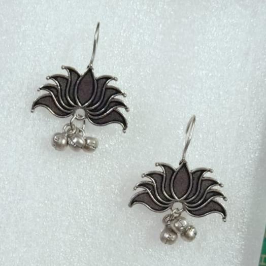 Vibrant Veils Hand Crafted Silver Replica Lotus Earing