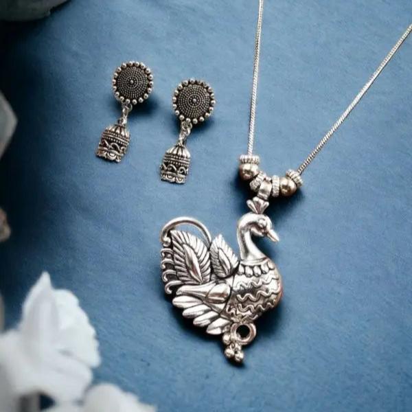 German Silver Bird Necklace | Best Silver Plated Chain Pendent For Girls - VibrantVeils VibrantVeils